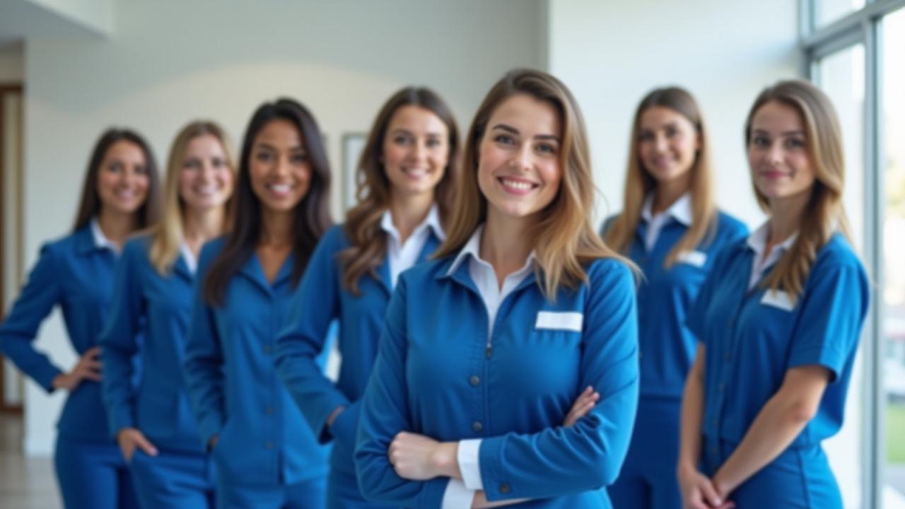 Professional team of Internal Cleaning Services Limited in Wakefield, smiling and dressed in branded uniforms.